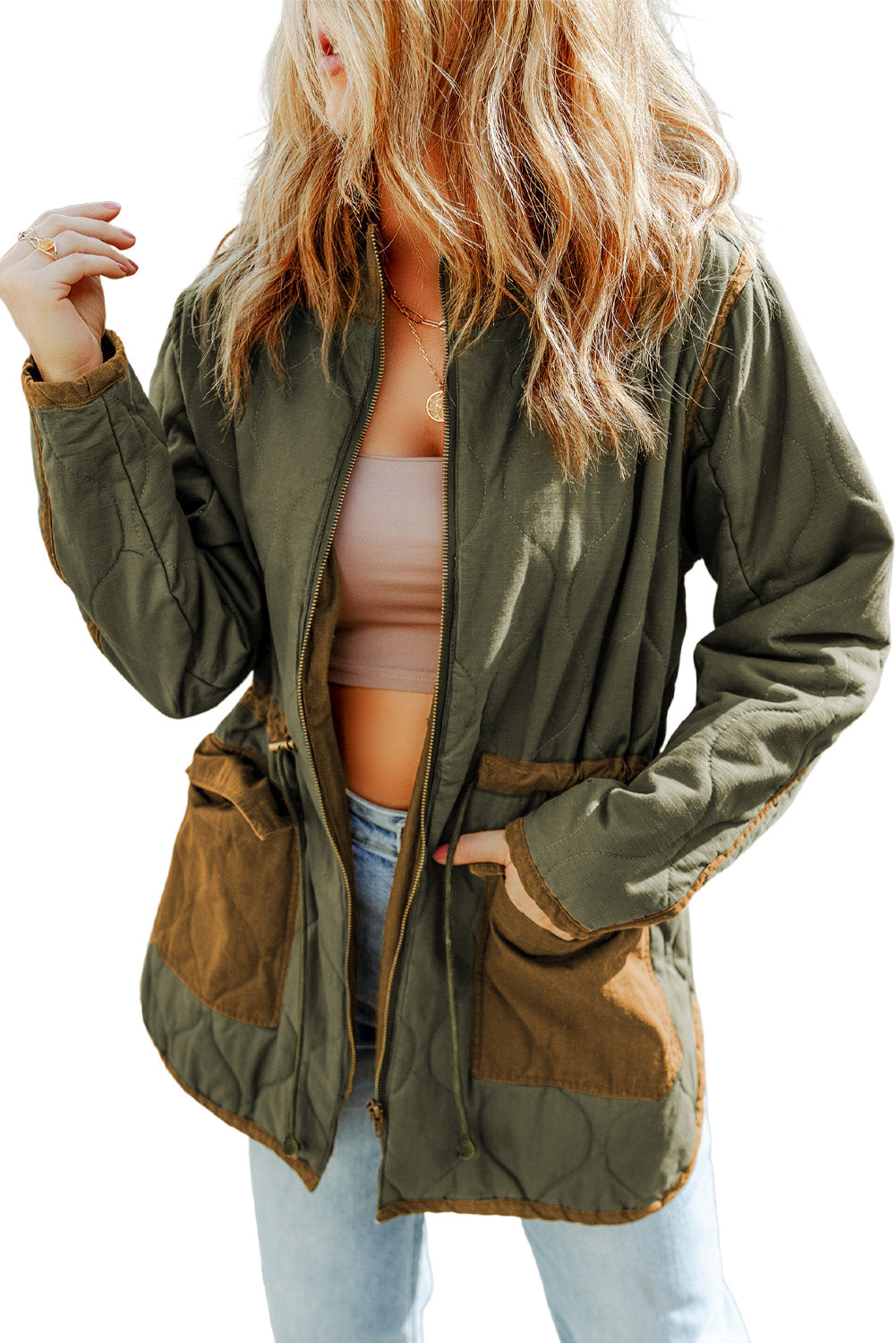 Thick Stitching Quilted Drawstring Jacket(Available in Plus Size)