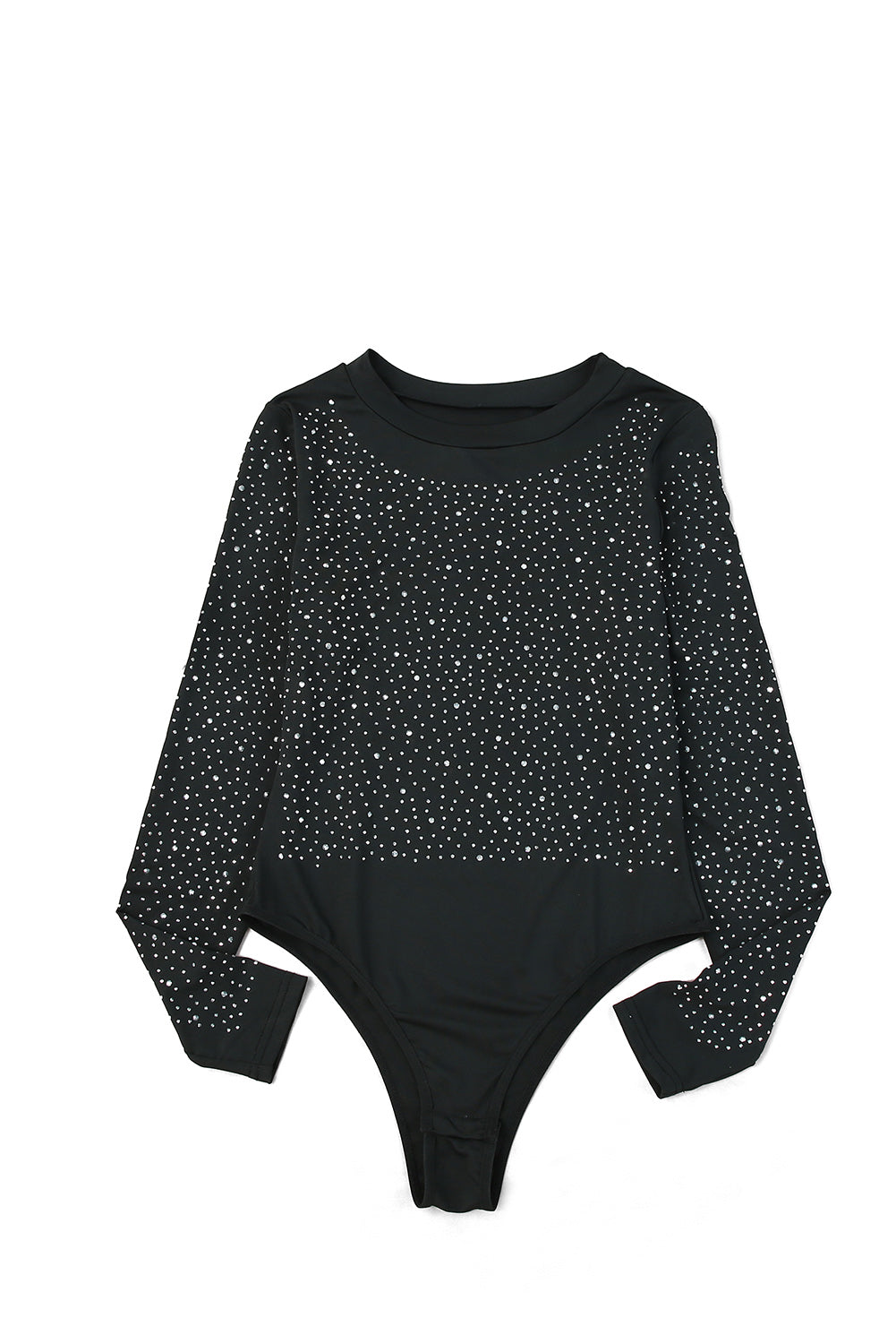 Black Rhinestone Casual Long Sleeve Bodysuit