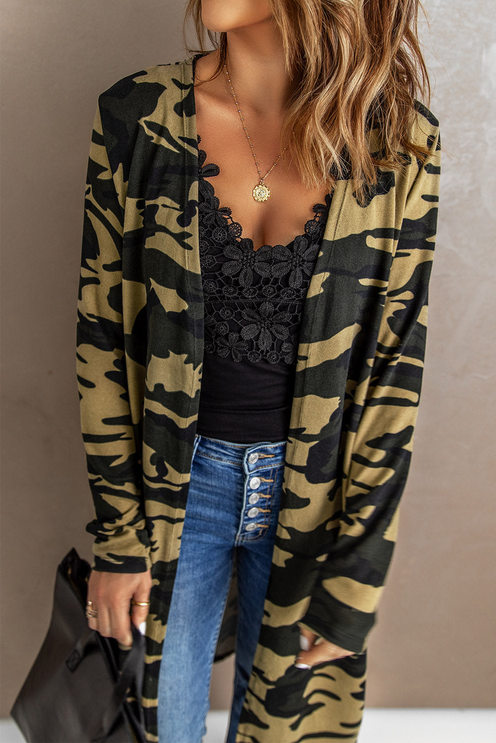 Camo Print Long Cardigan