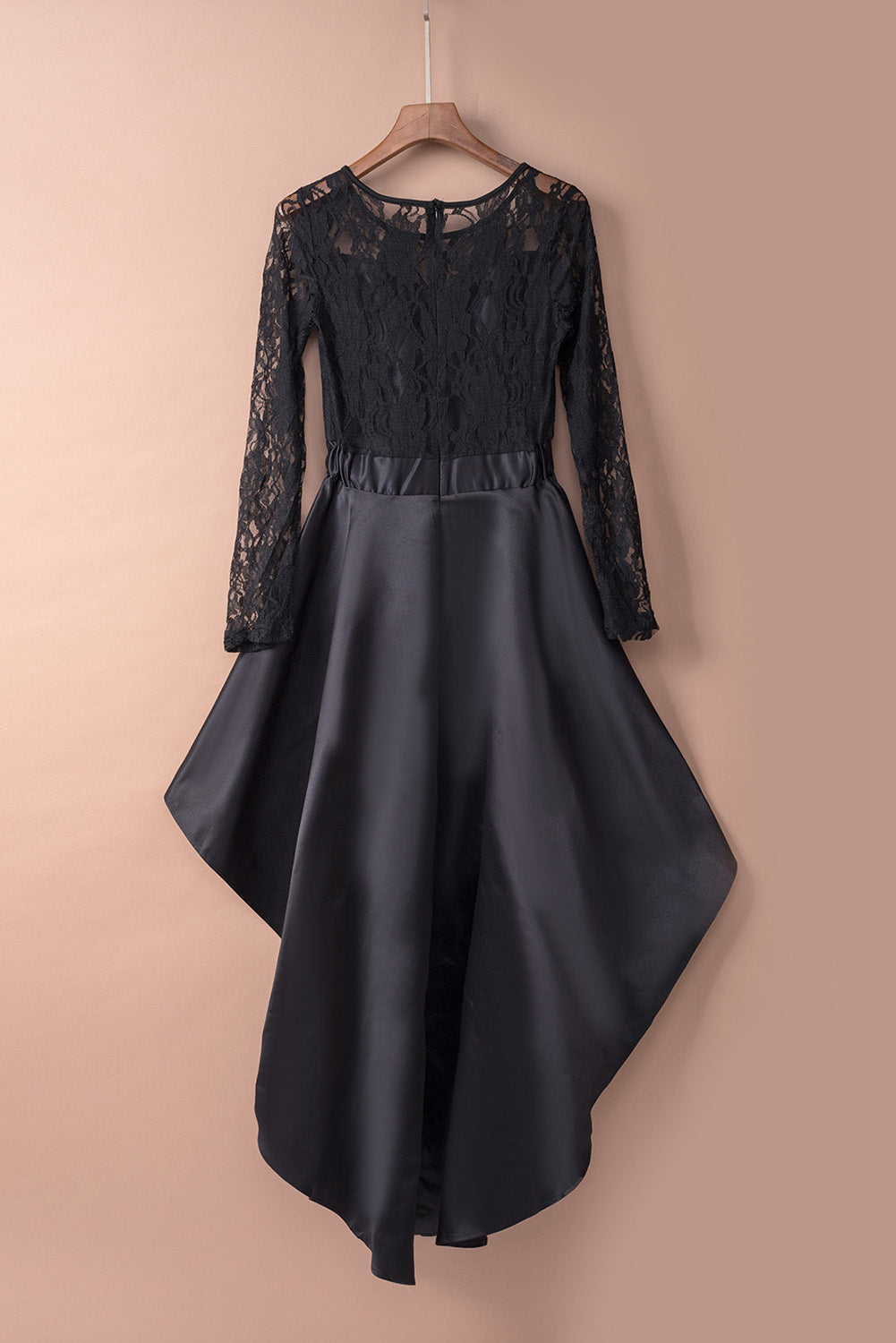 Black Long Sleeve Lace High Satin Dress