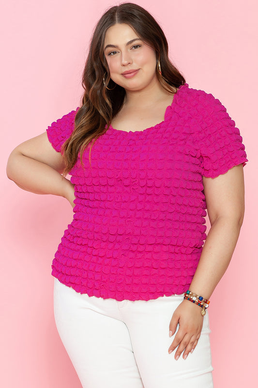 Strawberry Pink Bubble texture Plus Size Top