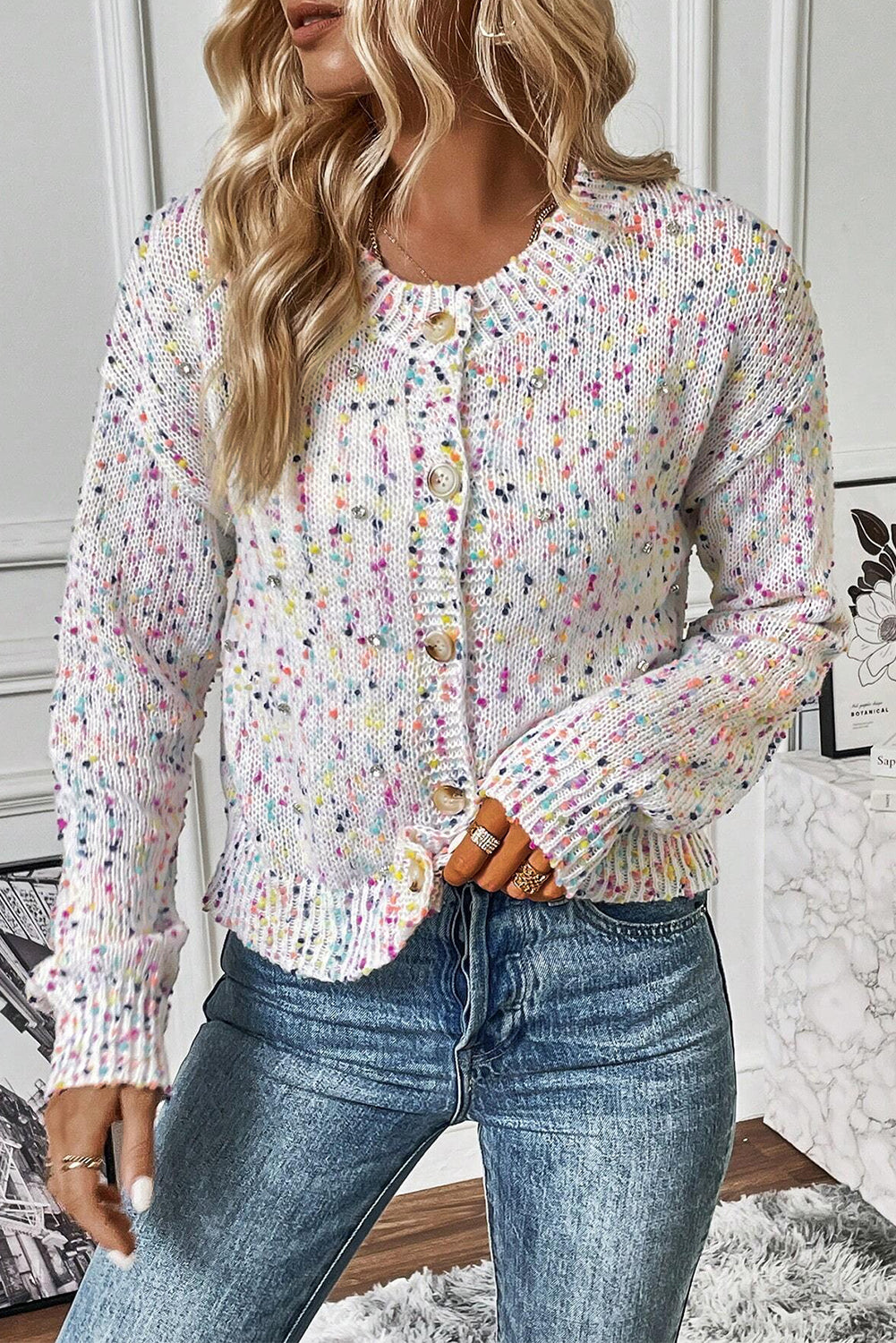 Black Multicolor Confetti Sweater Cardigan