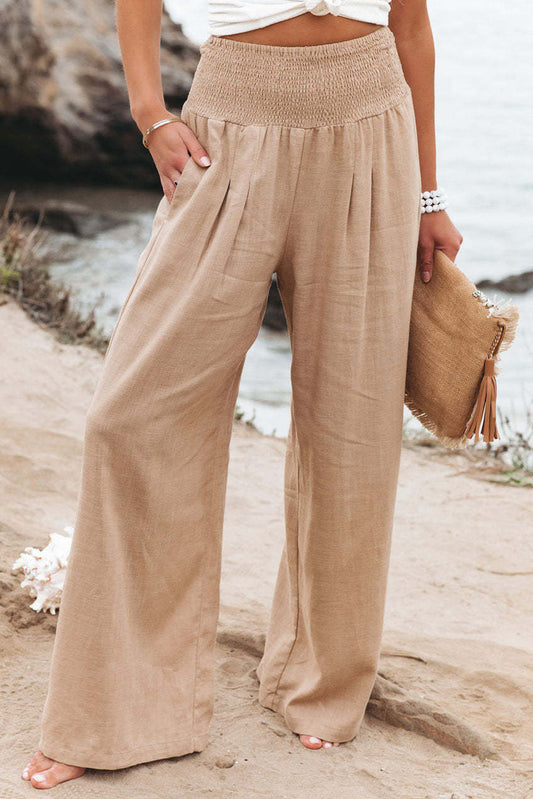 Khaki High Waist Wide Leg Pants