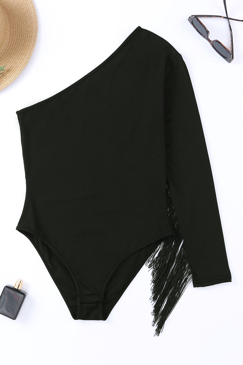 Black One Shoulder Long Sleeve Bodysuit