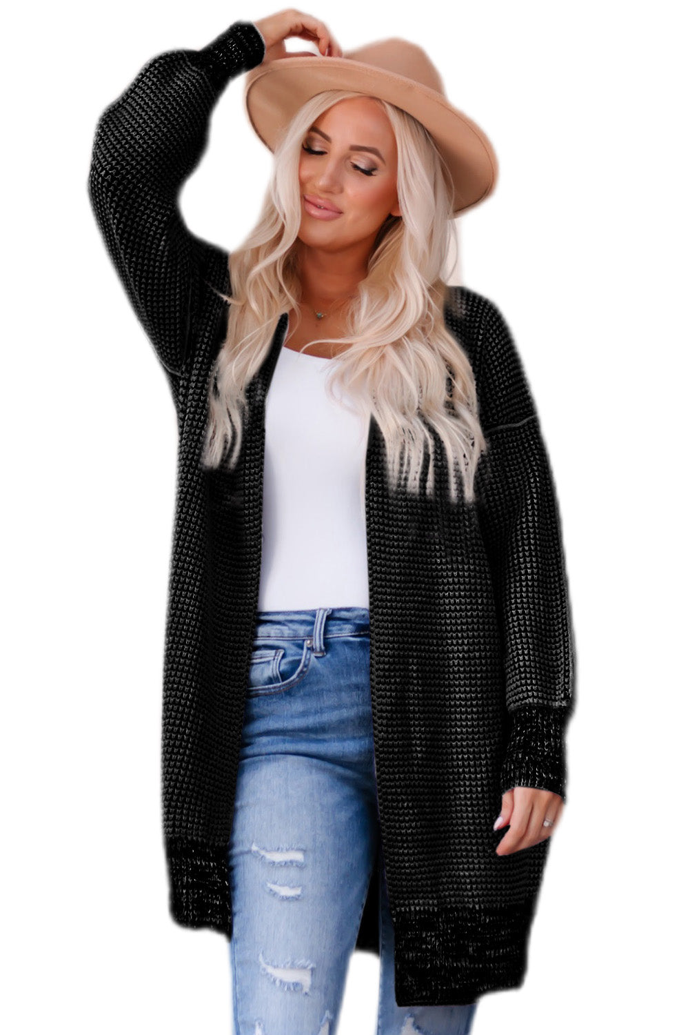 Small Print Knitted Open Front Cardigan