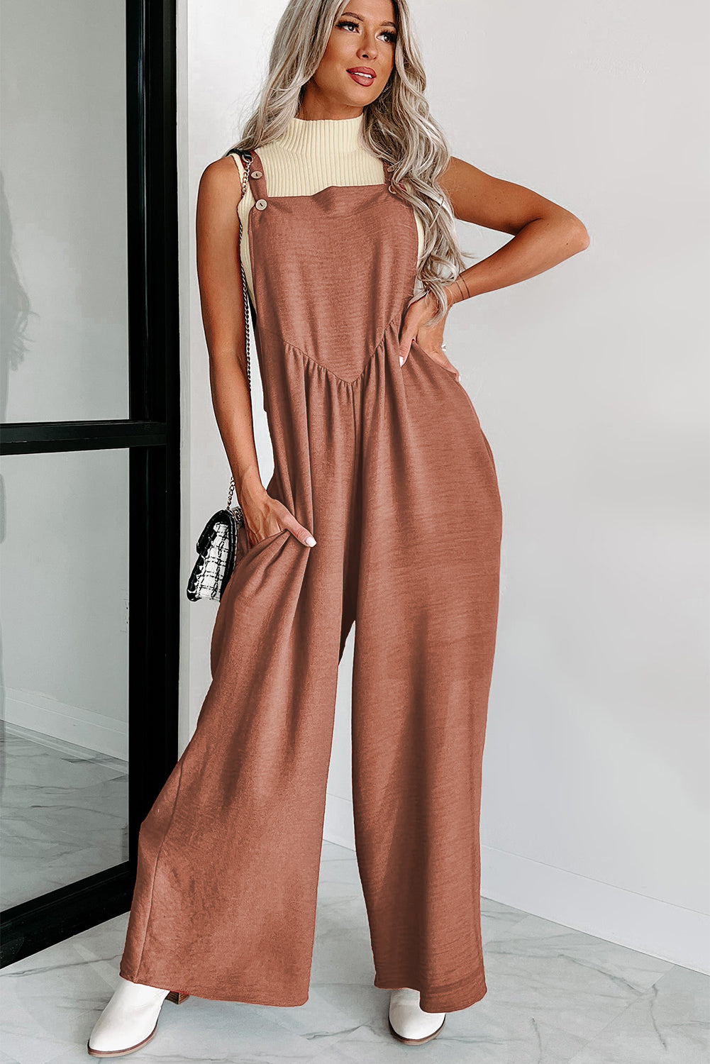 Black Textured Wide Leg Jumpsuit