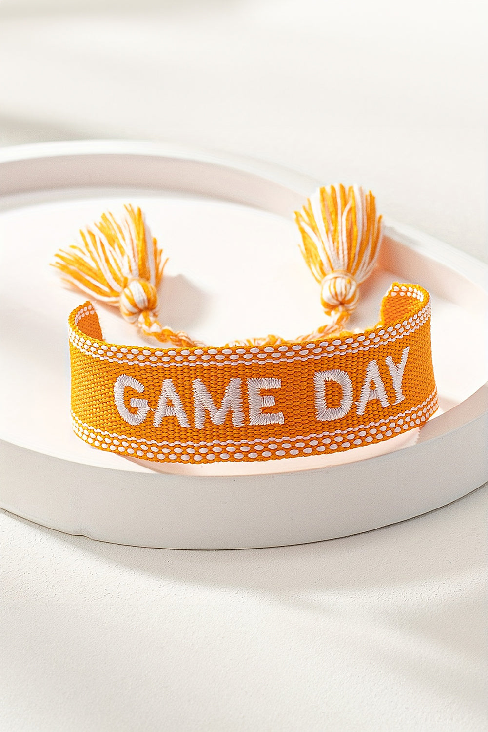 Navy Blue GAME DAY Embroidered Woven Tassel Decor Bracelet