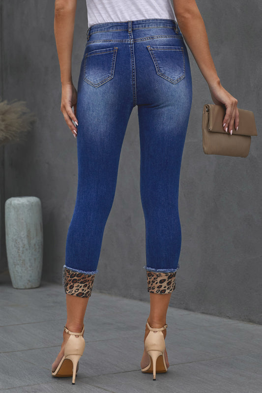 Distressed Leopard Patched Skinny Jeans