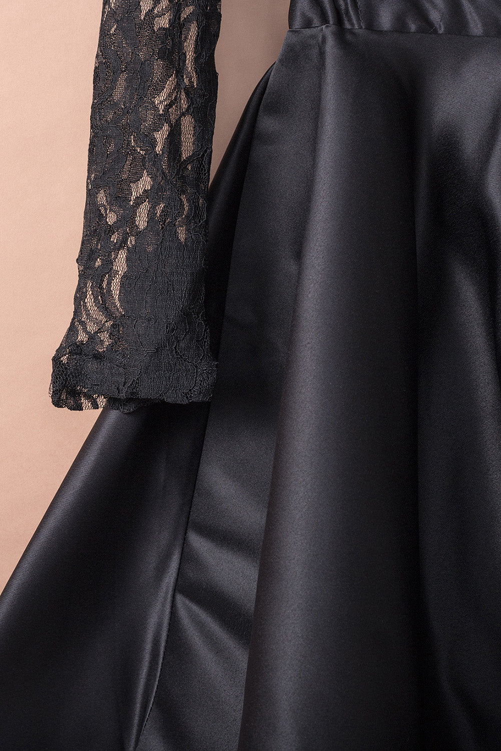 Black Long Sleeve Lace High Satin Dress