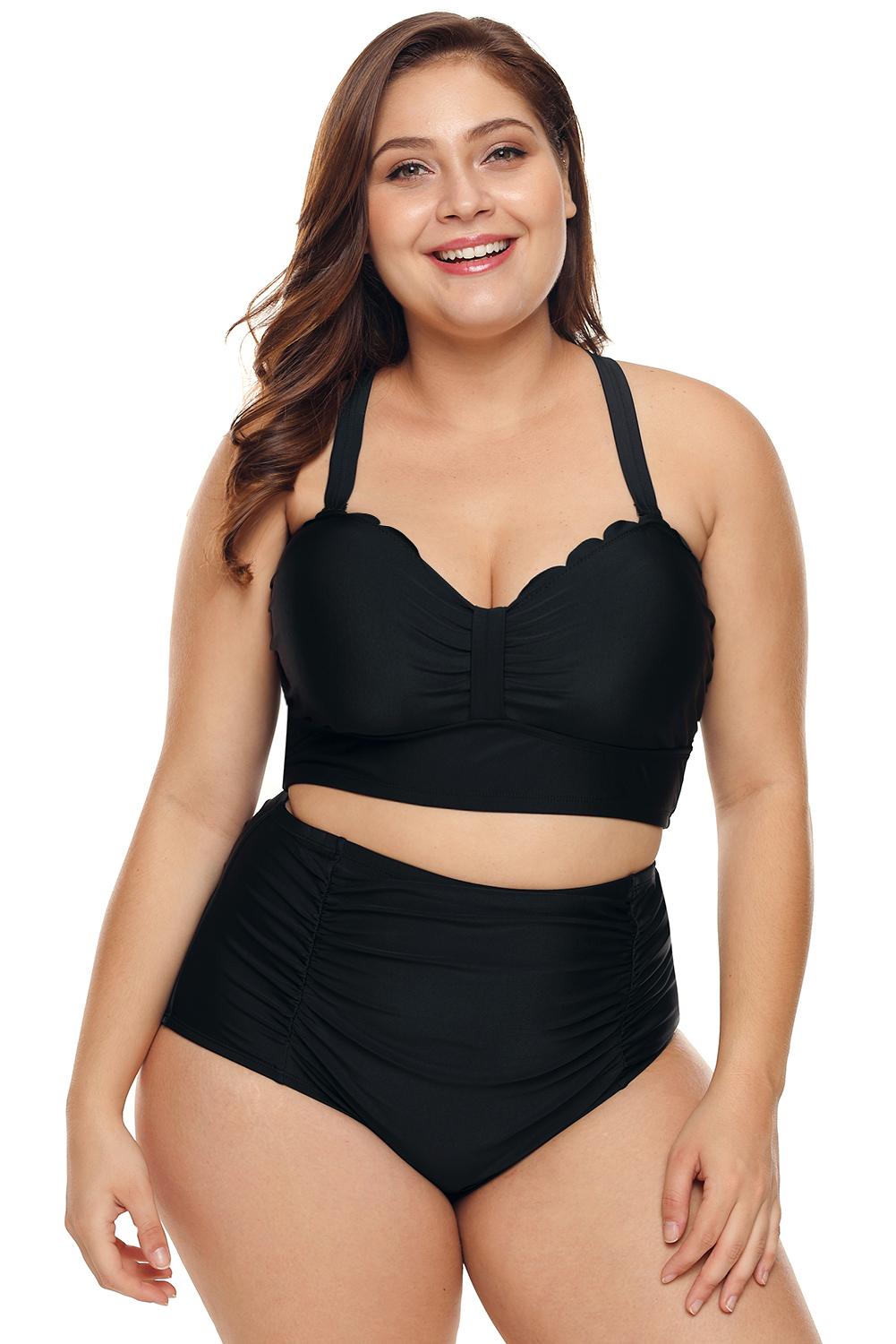 Black Plus Size High Waist Bikini Swimsuit