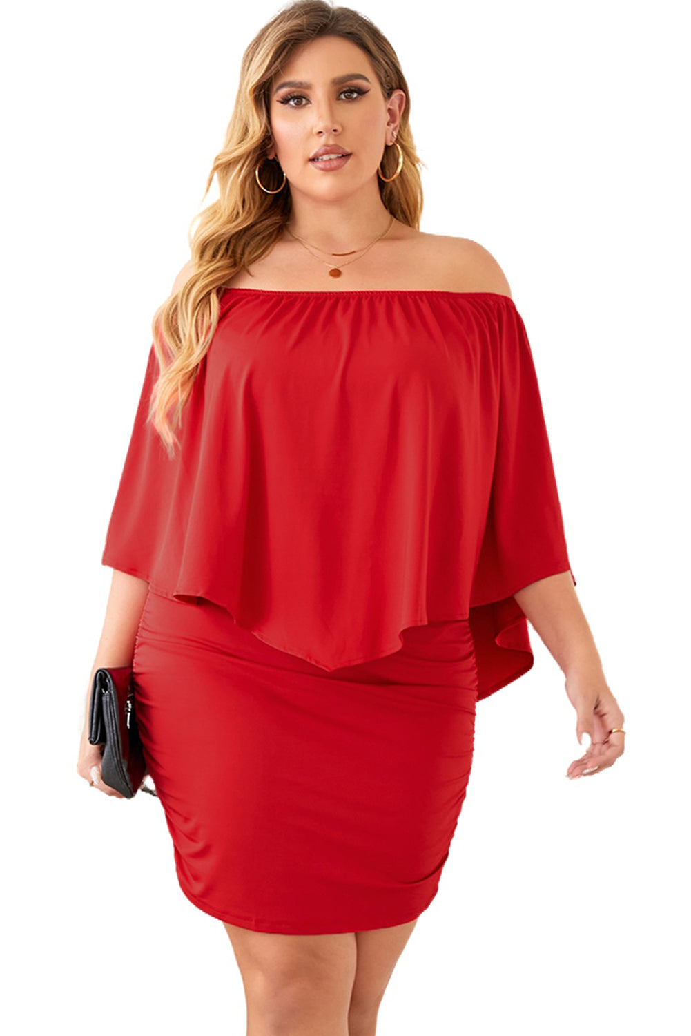 Plus Size Layered Pink Poncho Mini Dress