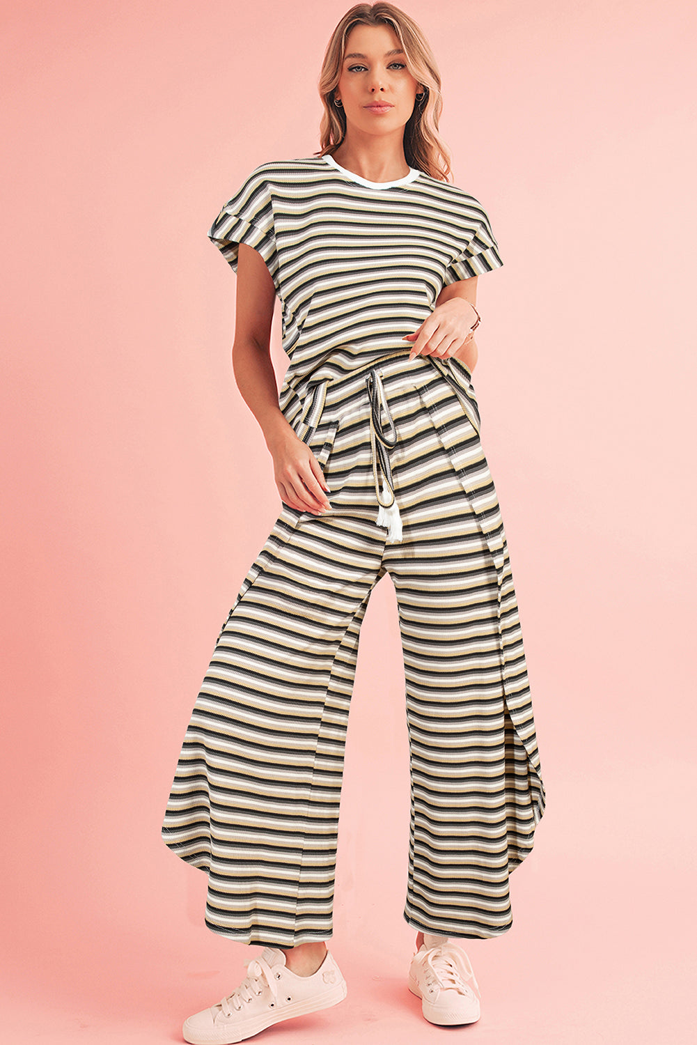 Striped Tassel Tee & Wide Leg Pants Set