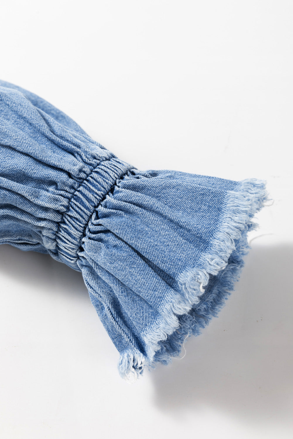 Sky Blue Frilled Raw Hem Buttoned Denim Top