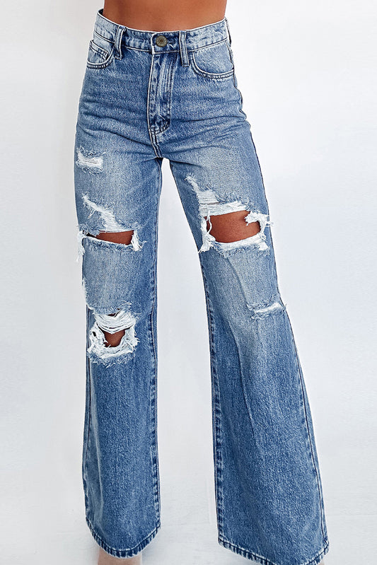 Acid Wash Distressed High Waist Jeans