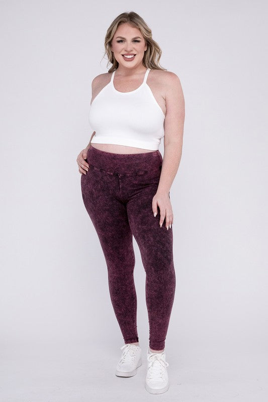 Plus Size Mineral Washed Wide Waistband Leggings