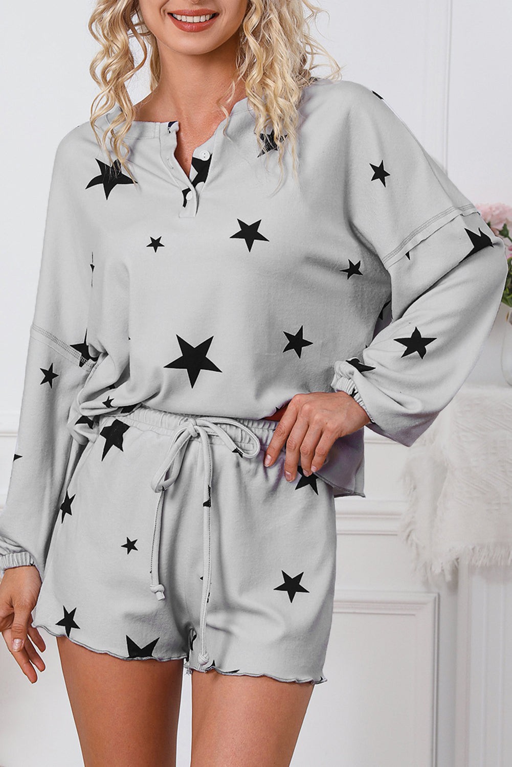 Star Print Short Set Loungewear(Curvy Sizes)