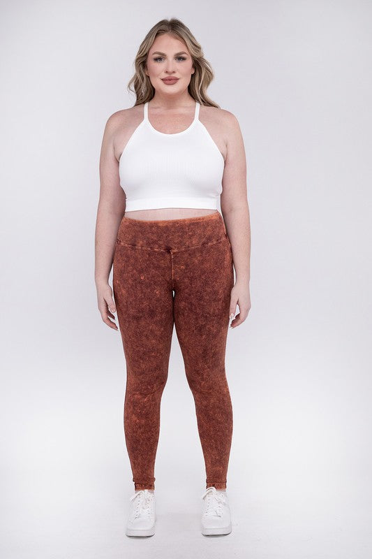 Plus Size Mineral Washed Wide Waistband Leggings