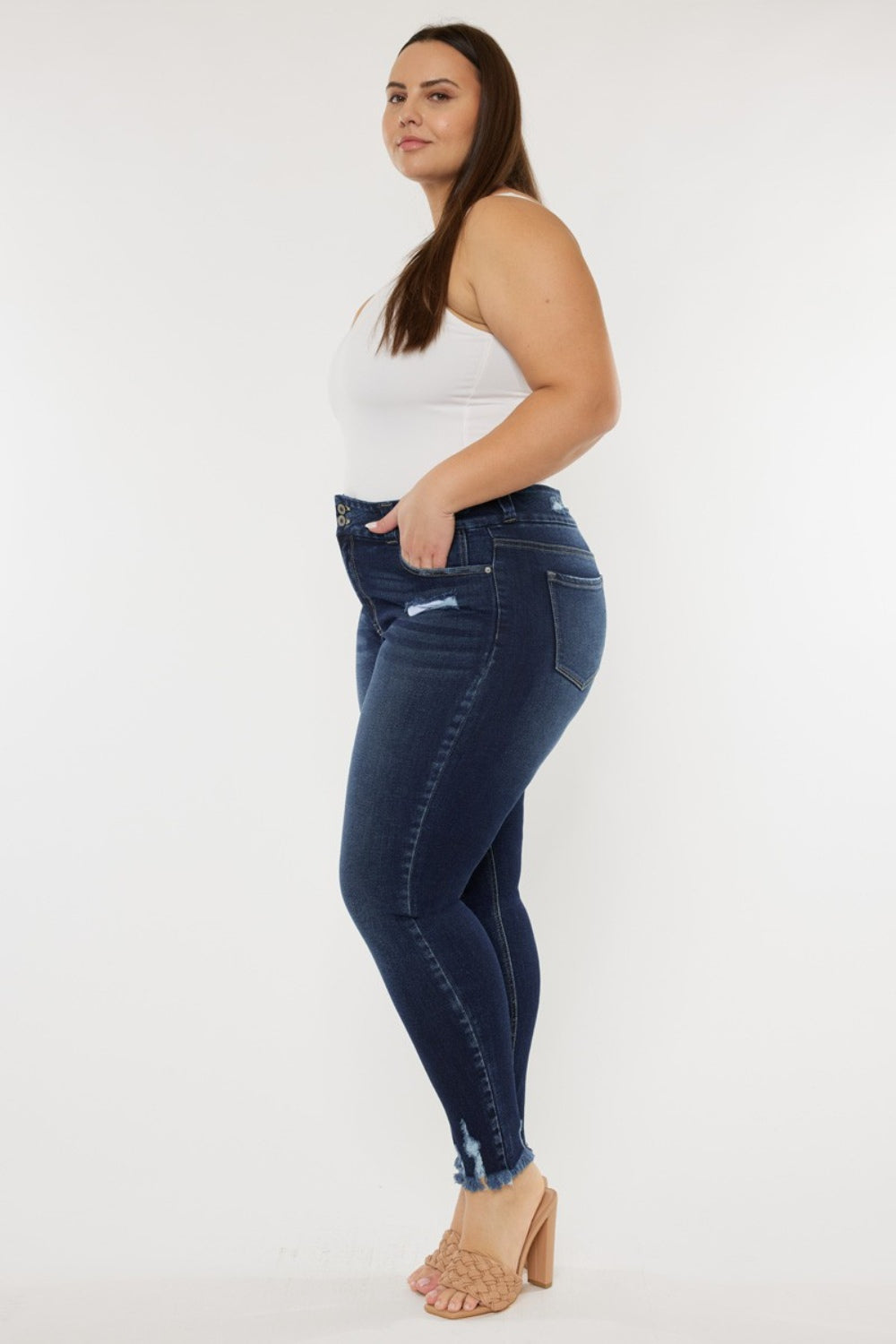 Plus Size Raw Hem High Waist Jeans