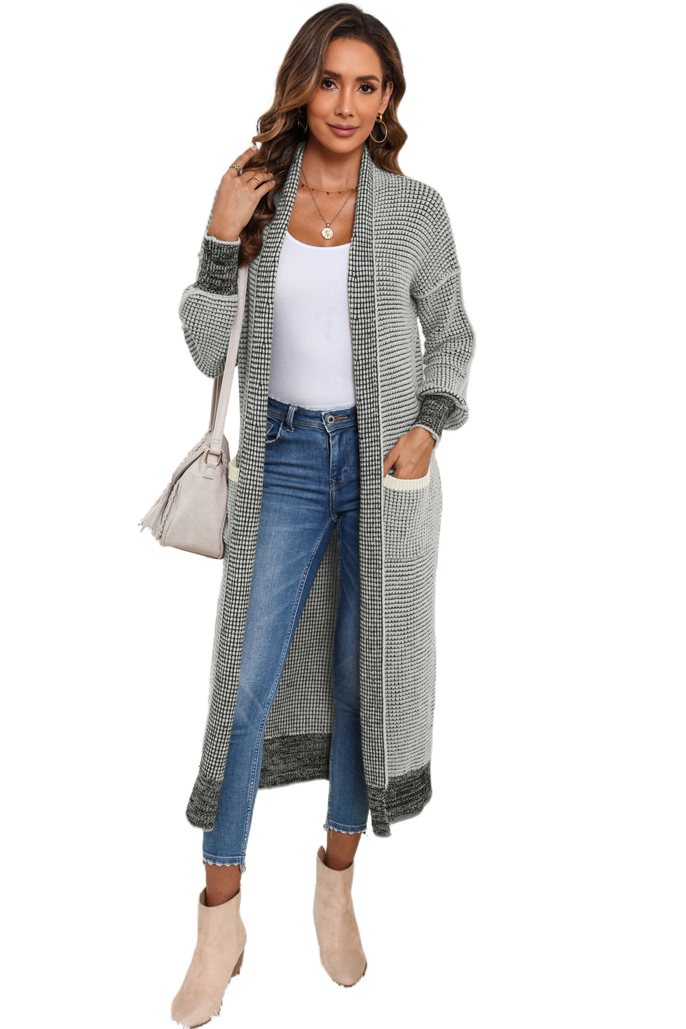 Grey casual Large Pocket Duster Cardigan