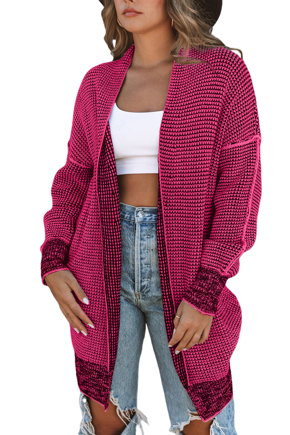 Small Print Knitted Open Front Cardigan