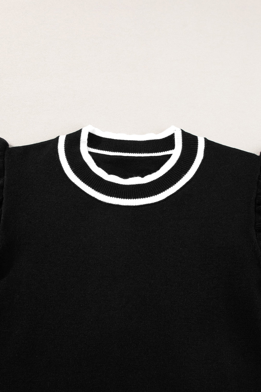 Black Ruffled Sleeve Round Neck Knit T Shirt