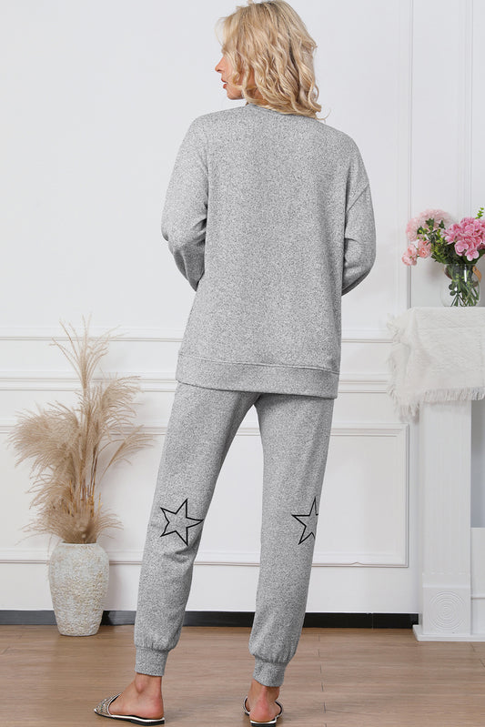 Gray Stars Print Long Sleeve Lounge Set