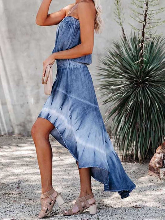 Sexy Tube Top Maxi Denim Dress