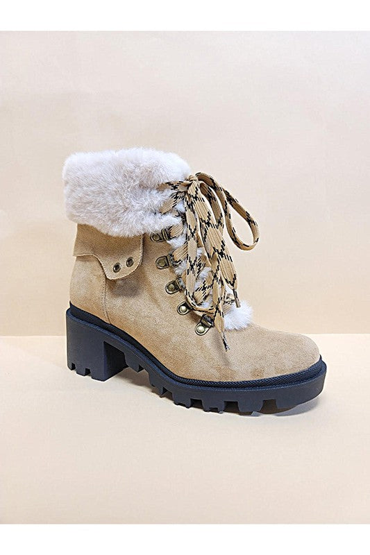 Suede & Fur Combat Booties