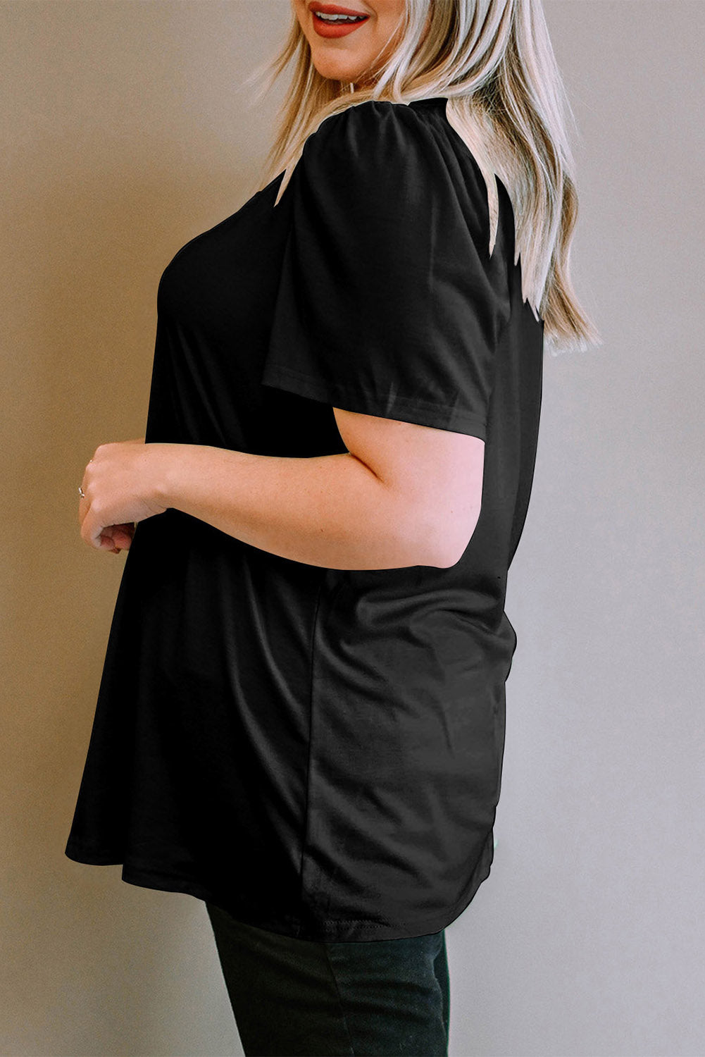 Plus Size  Ruched Shoulder Short Sleeve Top