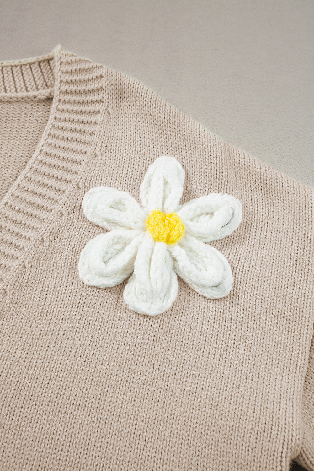 Parchment Elegant Flower Decor Button Front Cardigan