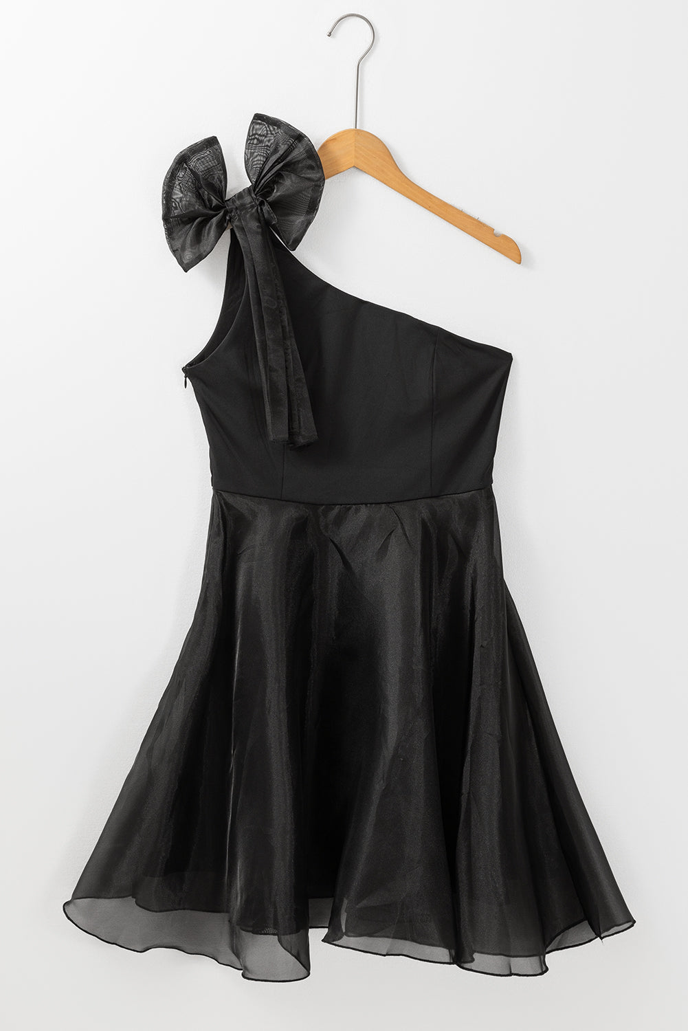 Black Bowtie One-shoulder Overlay Skater Dress