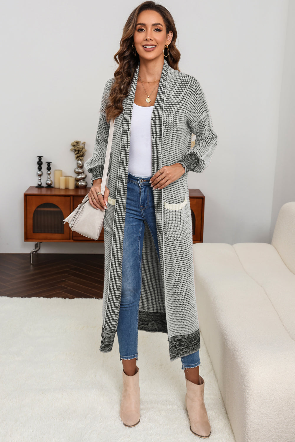 Grey casual Large Pocket Duster Cardigan