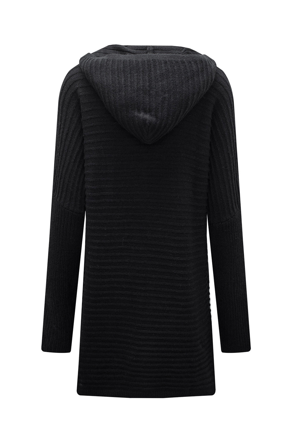 Black Rib Knitted Hooded Cardigan