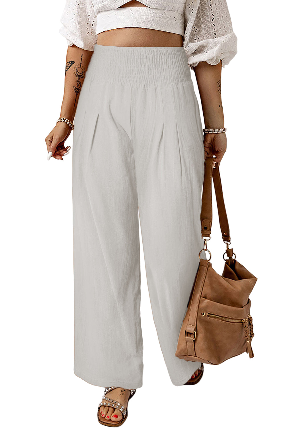 Khaki High Waist Wide Leg Pants