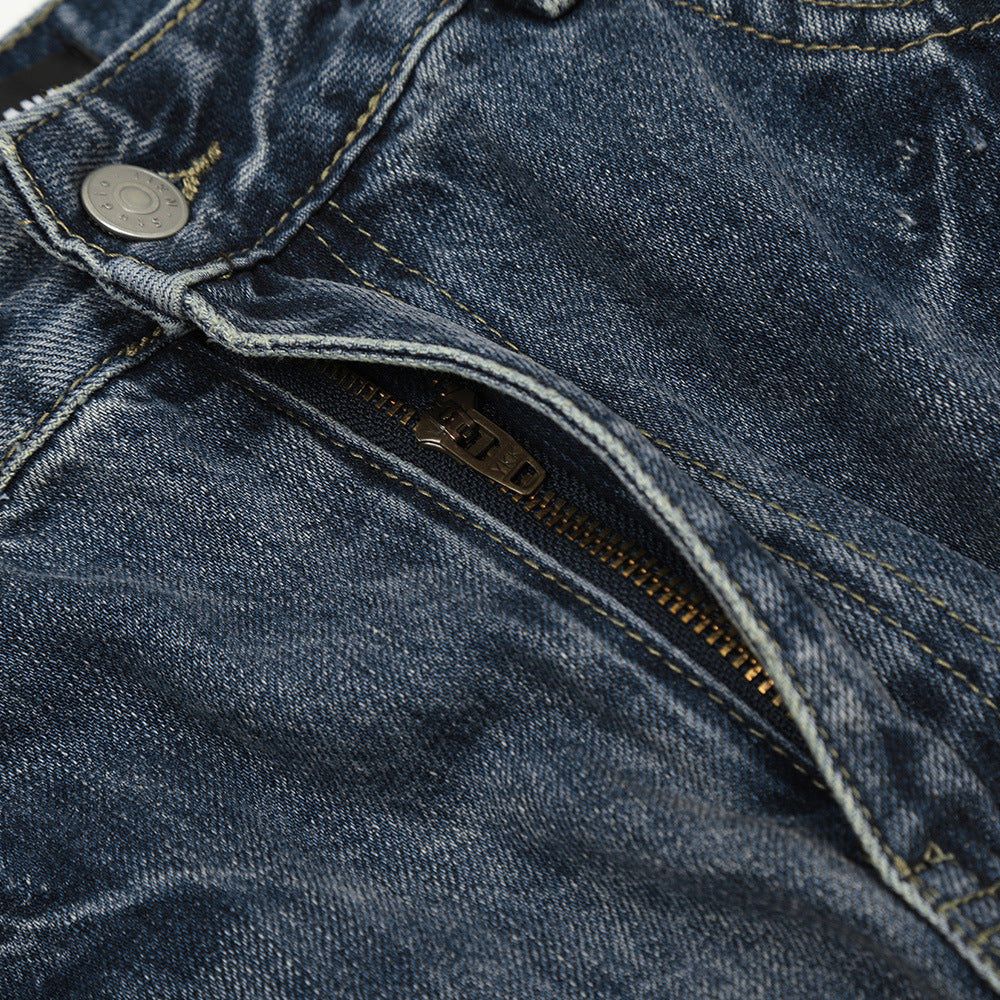 Men Retro Washed Worn Jeans