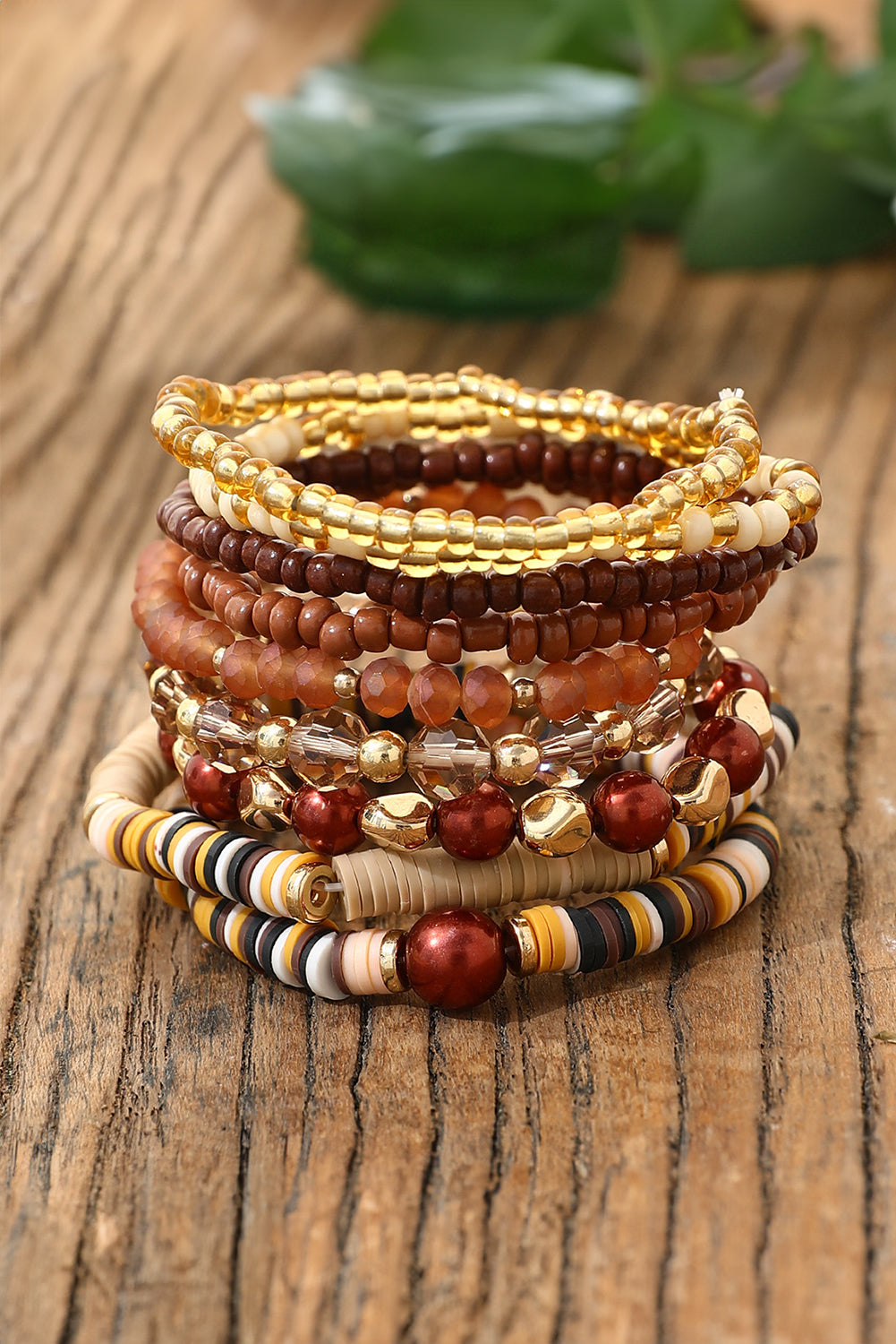 Camel Vintage Beaded 9 Piece Bracelet Set