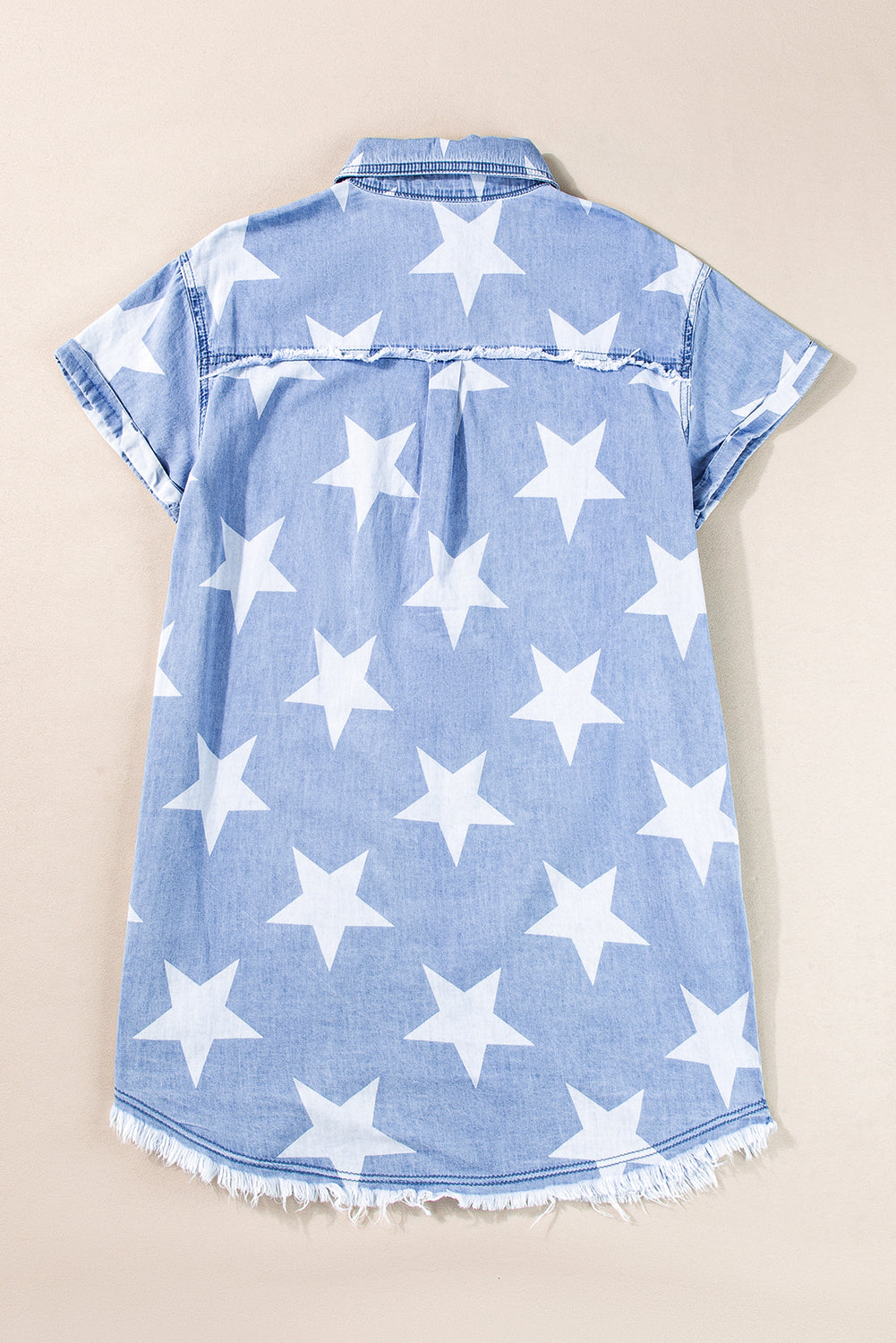 Sky Blue Stars Frayed Hem Denim Dress