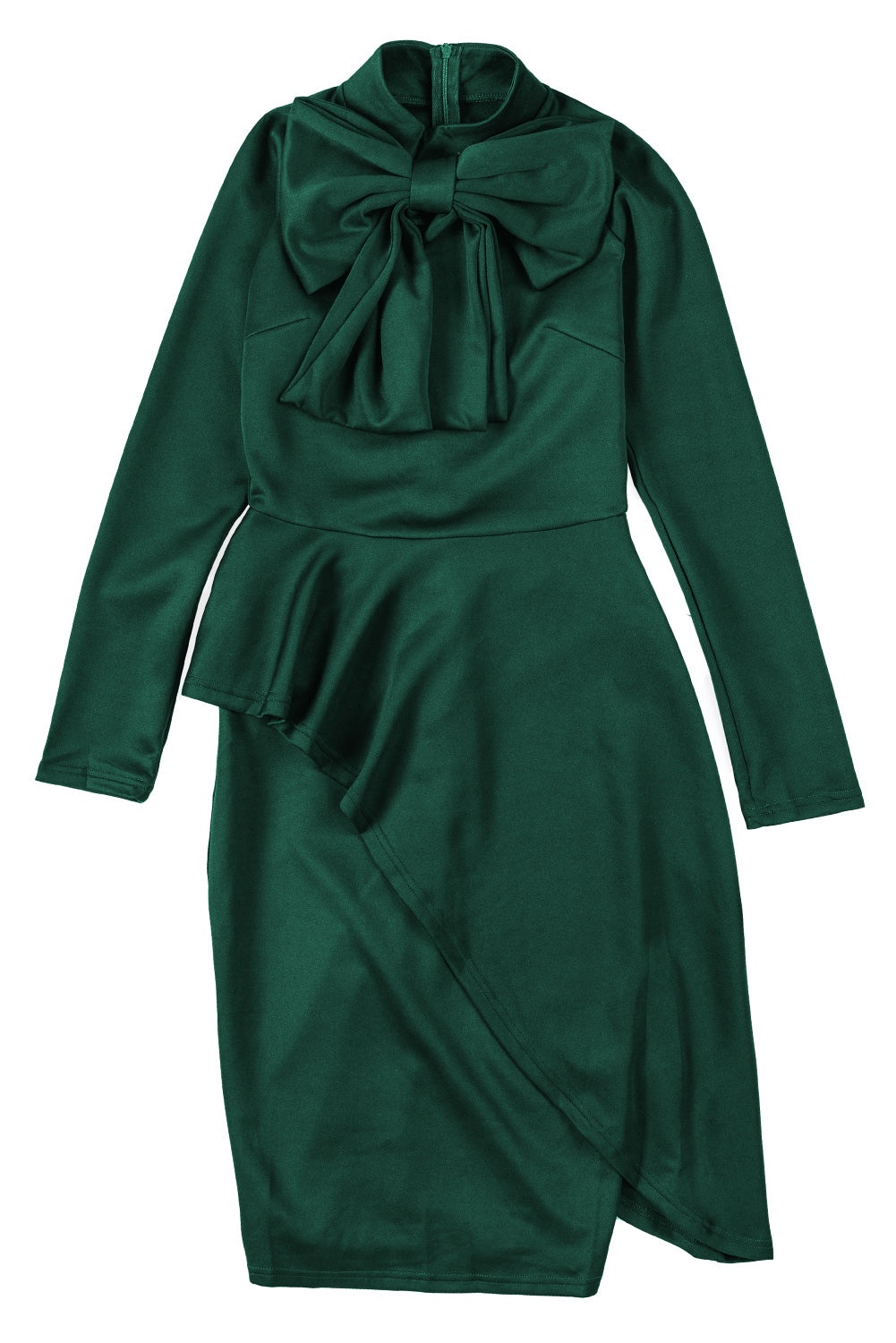 Modest Asymmetric Peplum Style Bow Dress