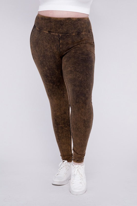 Plus Size Mineral Washed Wide Waistband Leggings