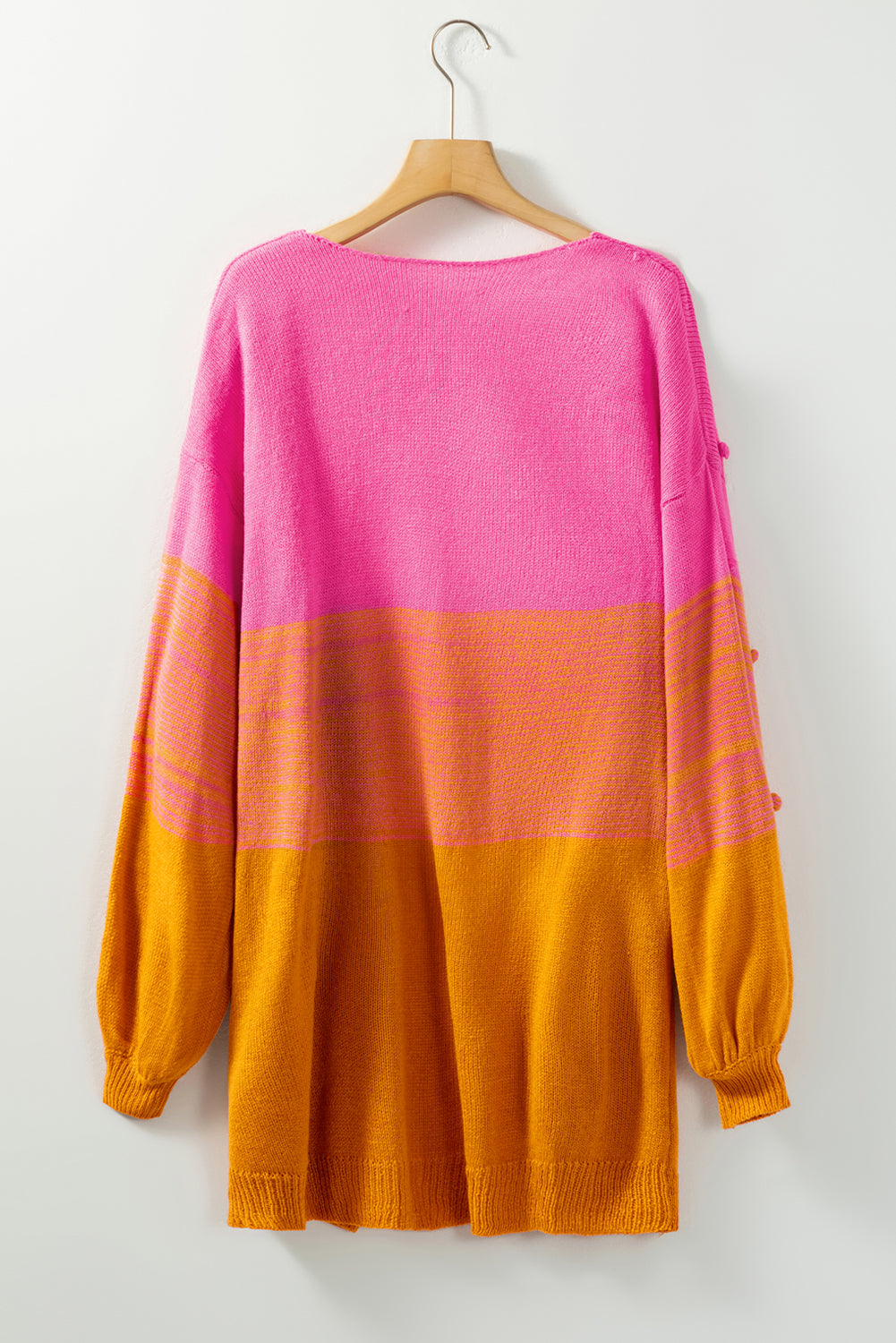 Rose Pom-pom Color Block Cardigan