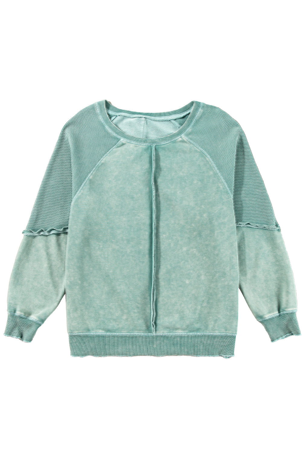 Waffle Patchwork Raglan Sleeve Exposed Seam Sweatshirt