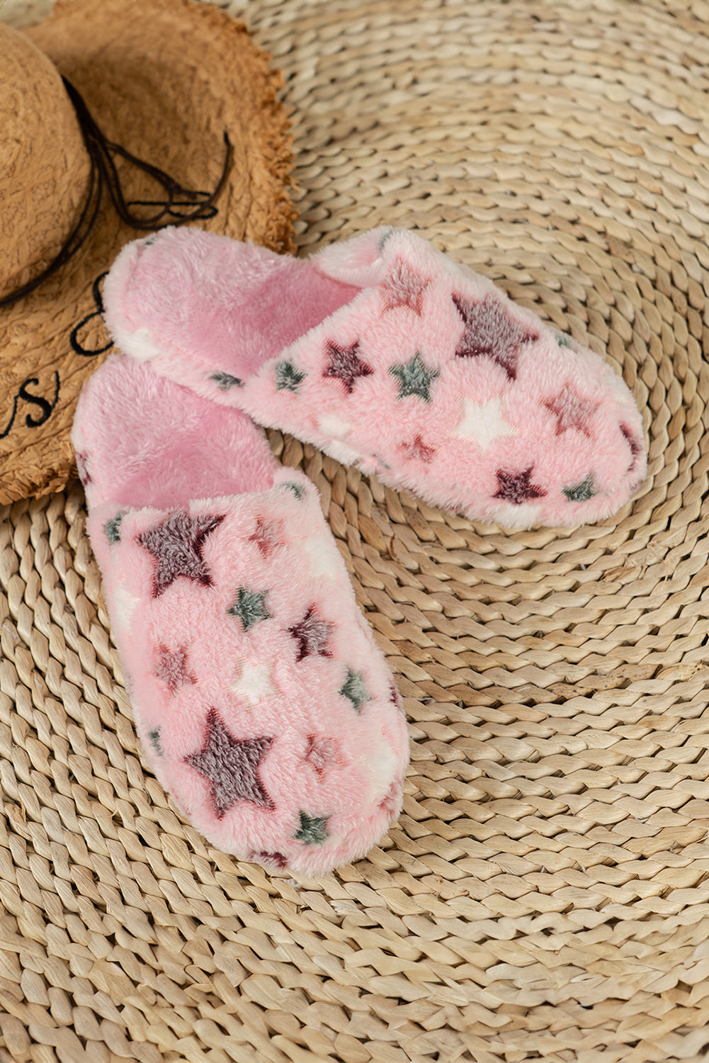 Pink Star Pattern Plush Slippers