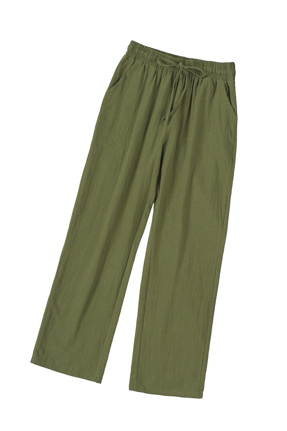 Green Drawstring Elastic Waist Straight Legs Pants