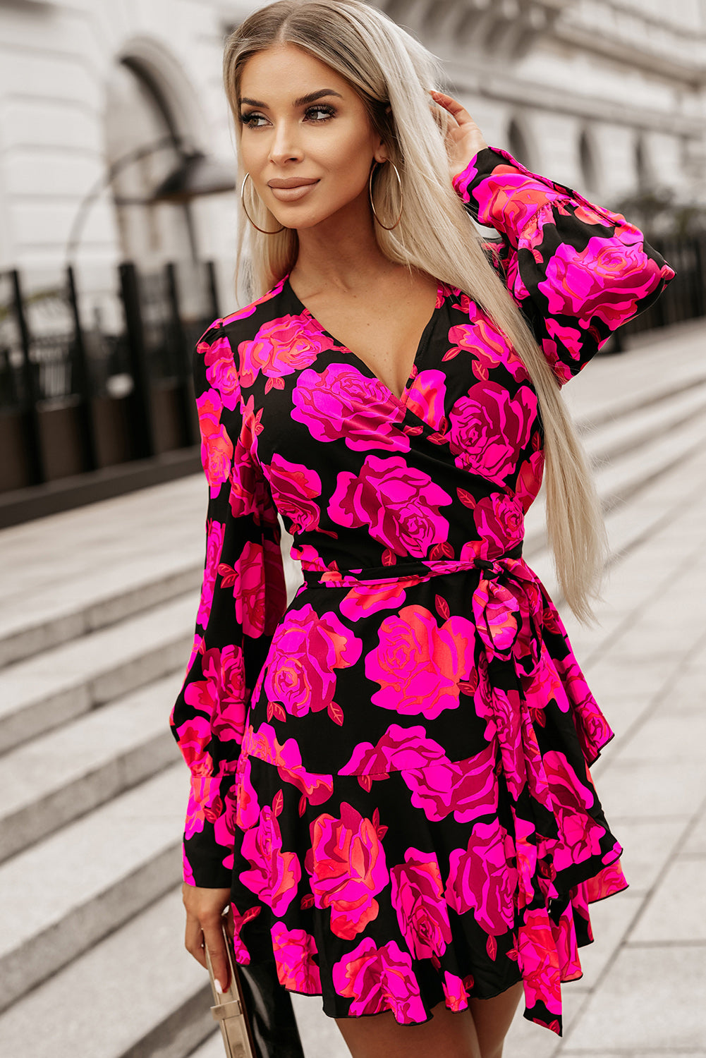 Rose Floral Ruffle Tiered Mini Dress