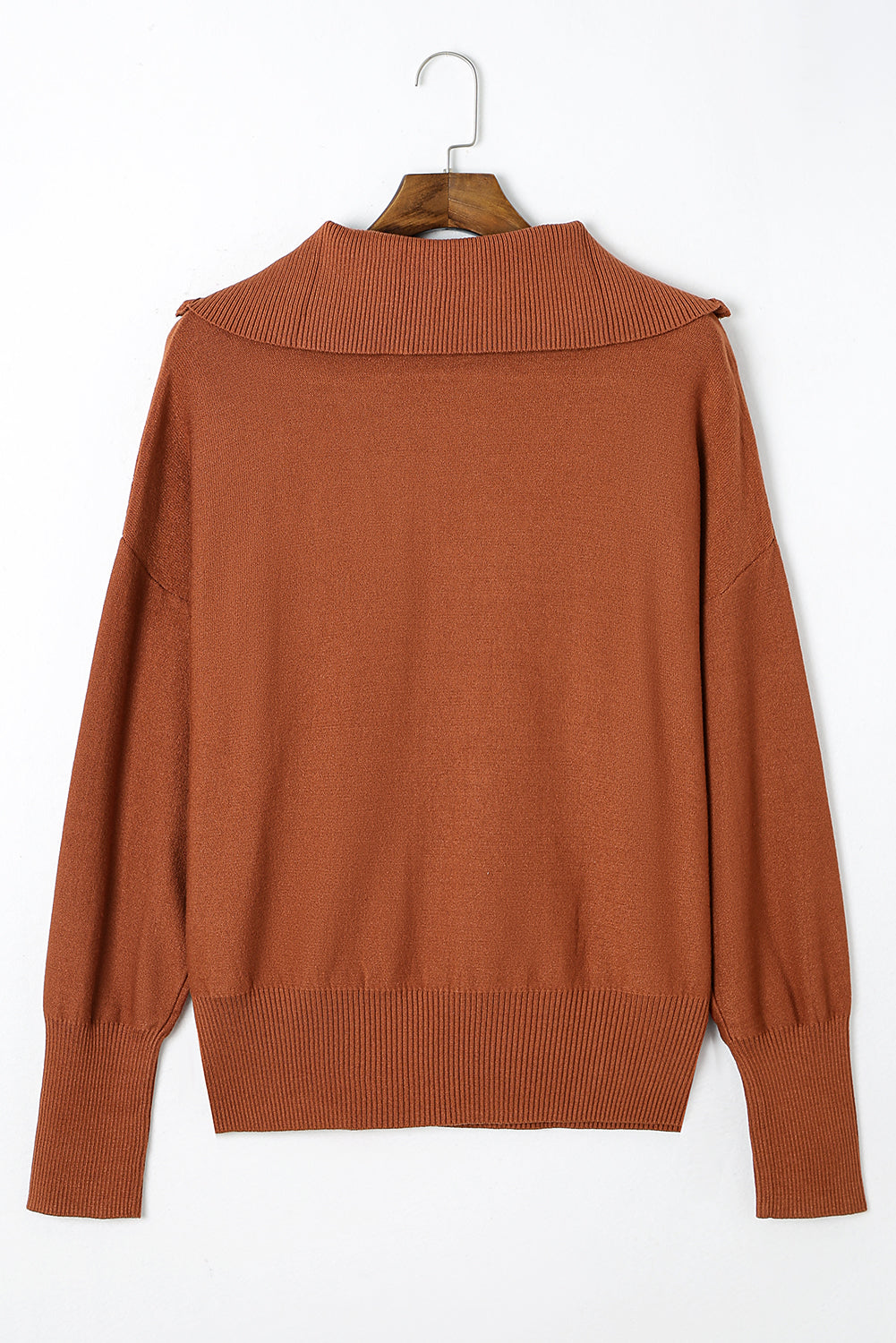 Brown Plus Size Zip Collar Sweater