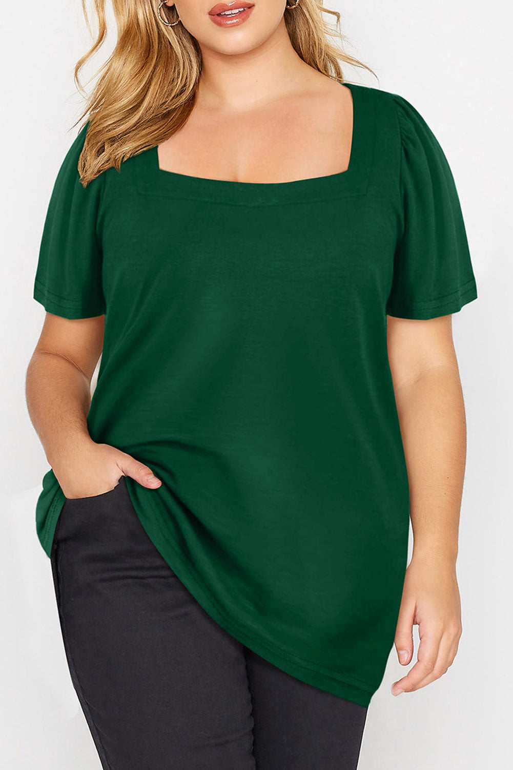 Plus Size  Ruched Shoulder Short Sleeve Top