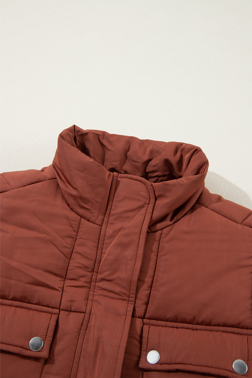 Coffee Quilted Zip Up Mid-length Coat