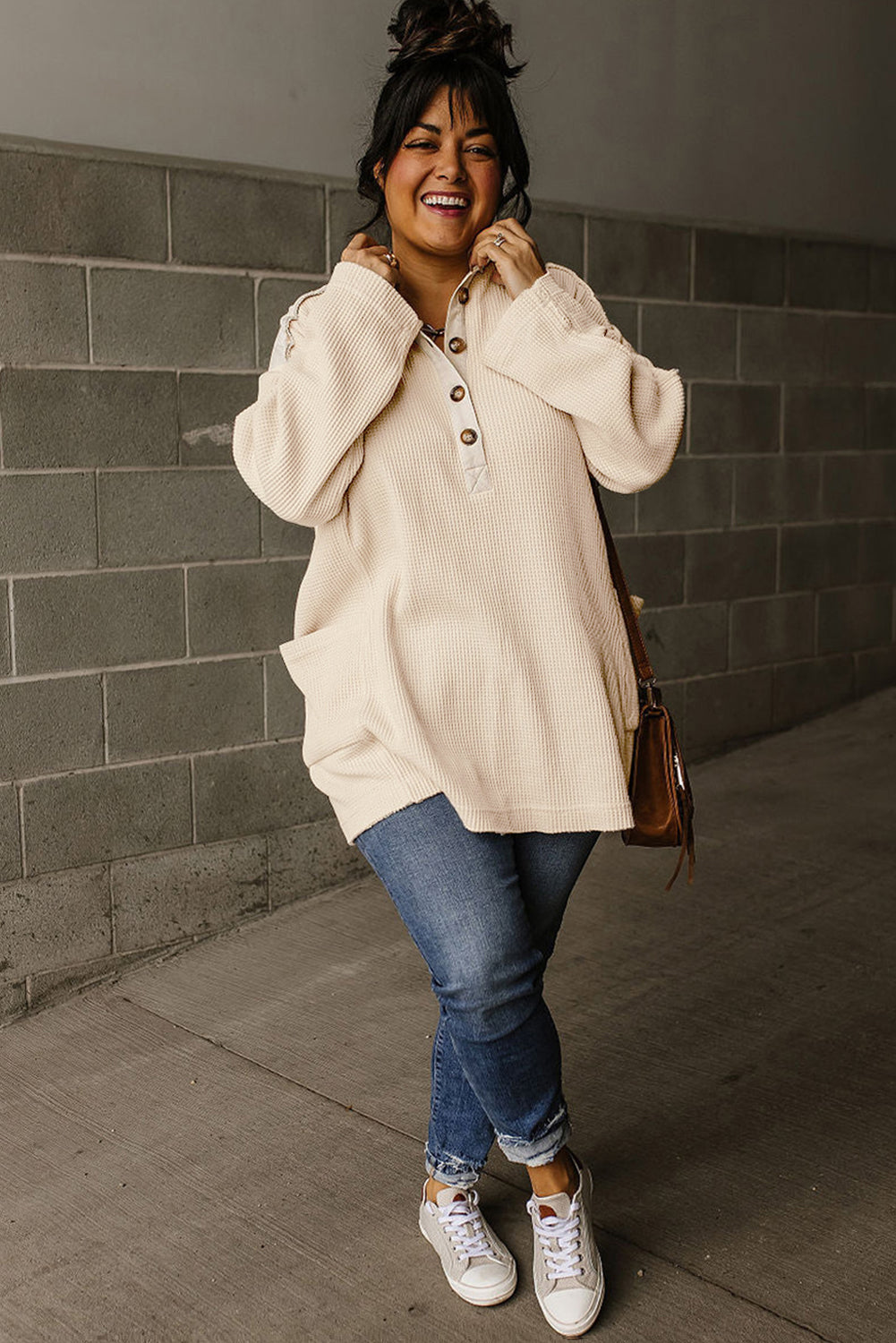 Side Pocket Collared Plus Size Top/Outerwear