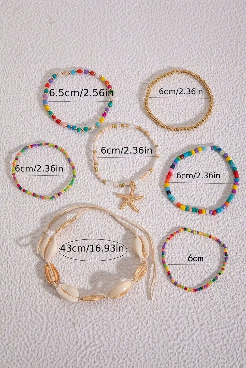 Colorful 7pcs Starfish Seashell Beaded Bracelet Set