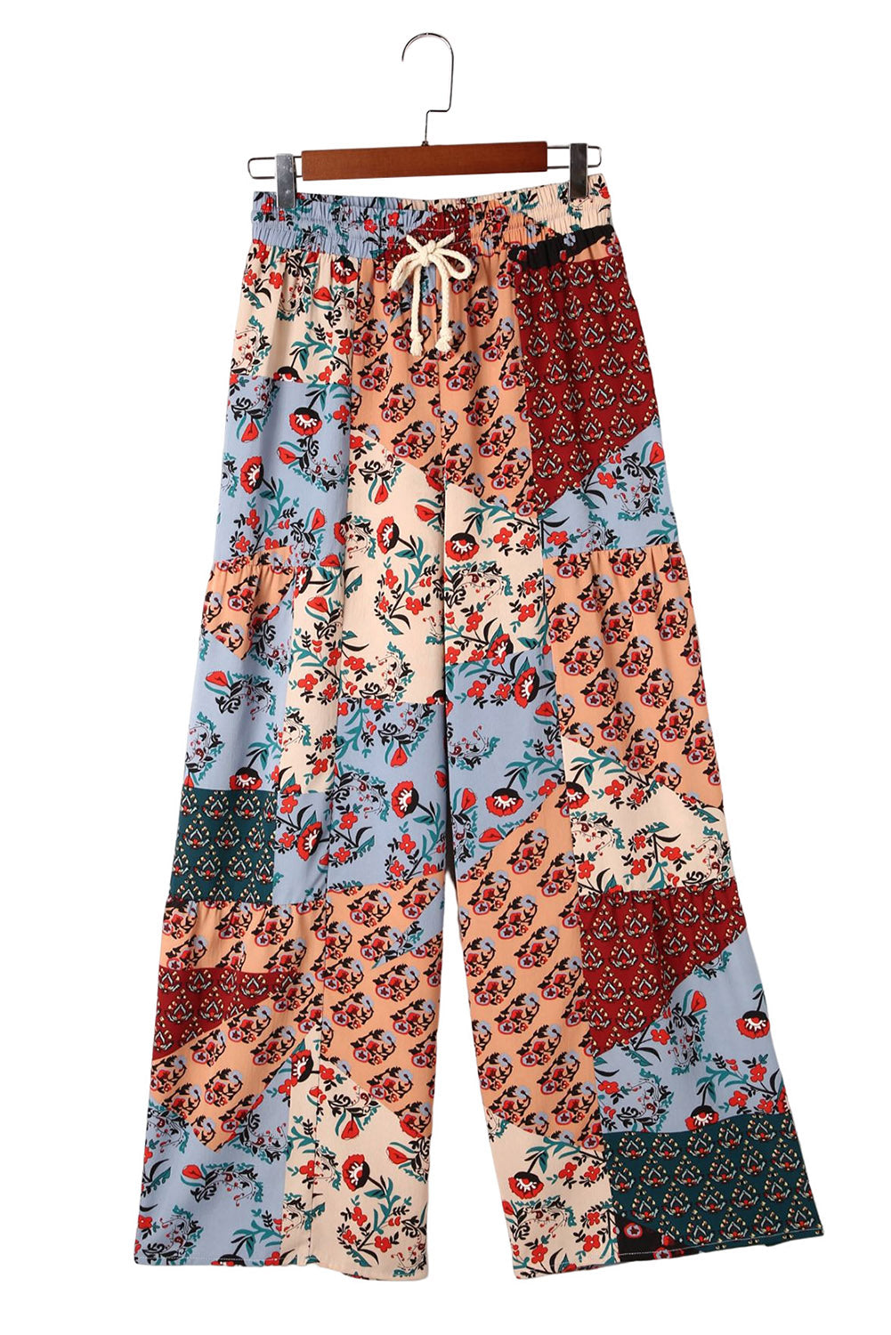 Multicolor Boho Style Drawstring Wide Leg Pants